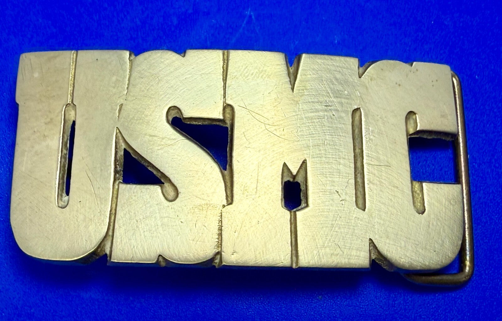 USMC United States Marine Corps Block Letters Military Solid Brass Belt Buckle