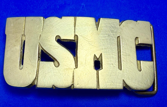 USMC United States Marine Corps Block Letters Military Solid Brass Belt Buckle