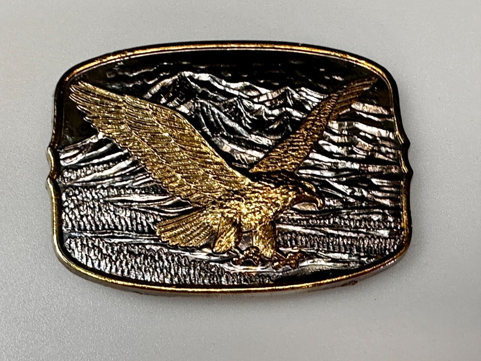 Majestic American Bald Eagle Flying high USA Mountains Two Tone Belt Buckle