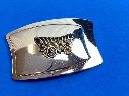 Vintage Covered Wagon Train Style Mirrored Belt Buckle Western Cowboy