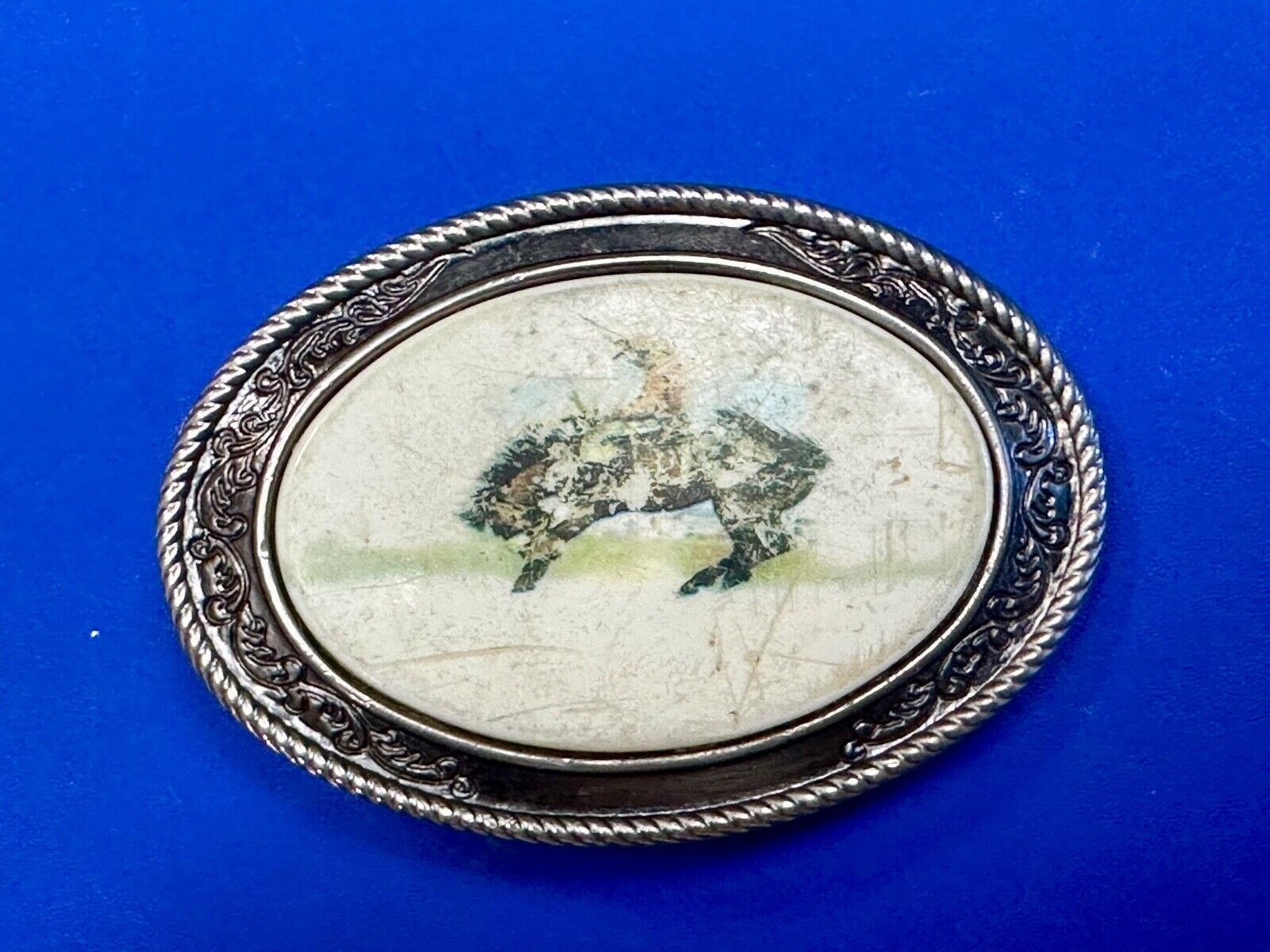 Used Faded End of the Trail picture Belt Buckle to restore of re-purpose