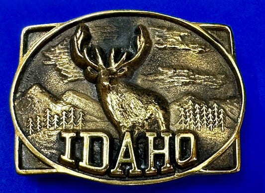 The State of Idaho - Deer Hunting Vintage Solid Brass Heritage Mint Belt Buckle