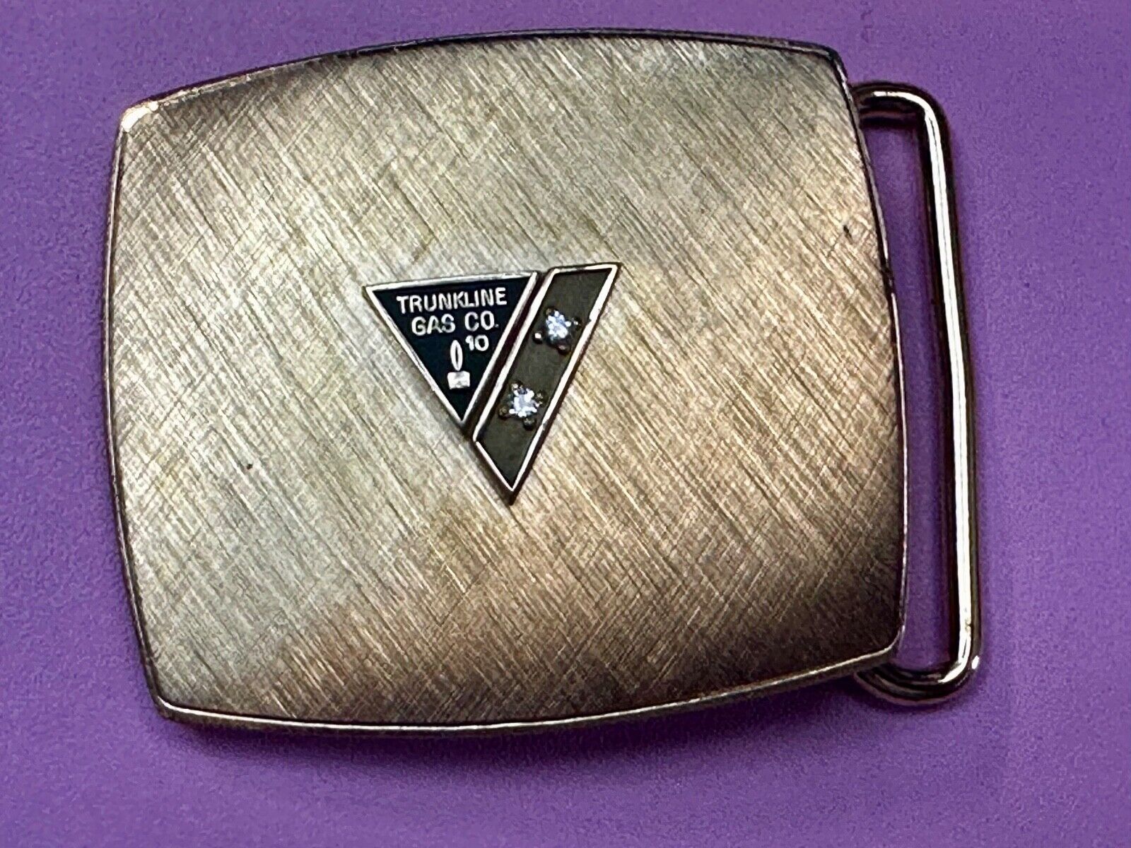 Trunkline Gas Company 10 Year Award Vtg. diamonds & gold centerpiece Belt Buckle