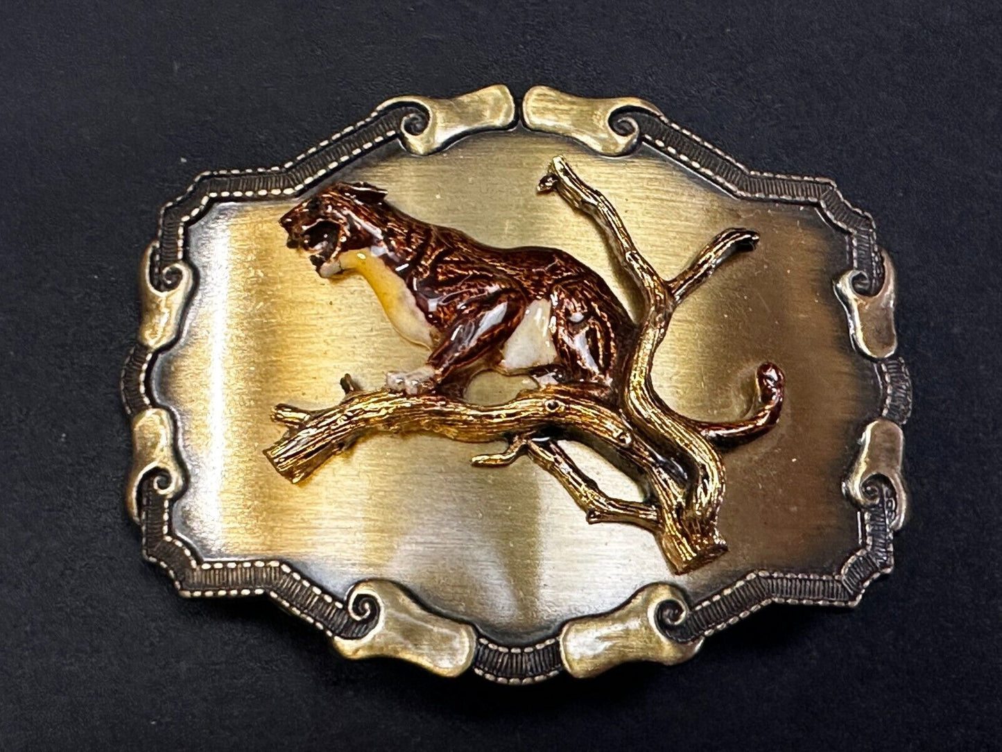 Angry Roaring Lion Tiger Cheetah In Tree Safari Animal Raintree Belt Buckle