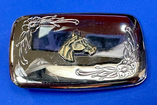 vintage horse head western two tone rectangular belt buckle for cowgirls cowboys