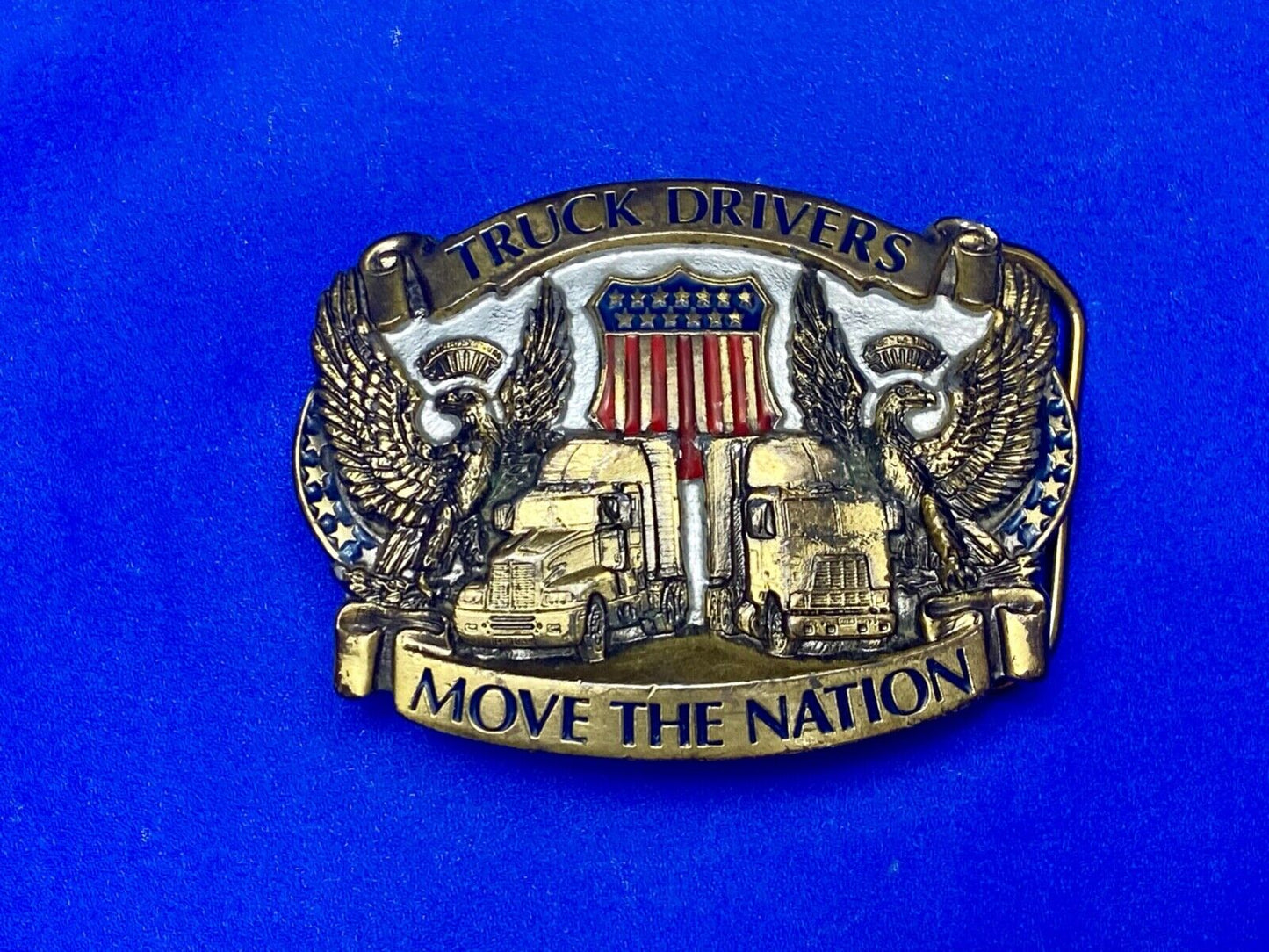 Truck Drivers Move the Nation Vtg. 1987  Belt Buckle Long Nose Flat Nose Cabover