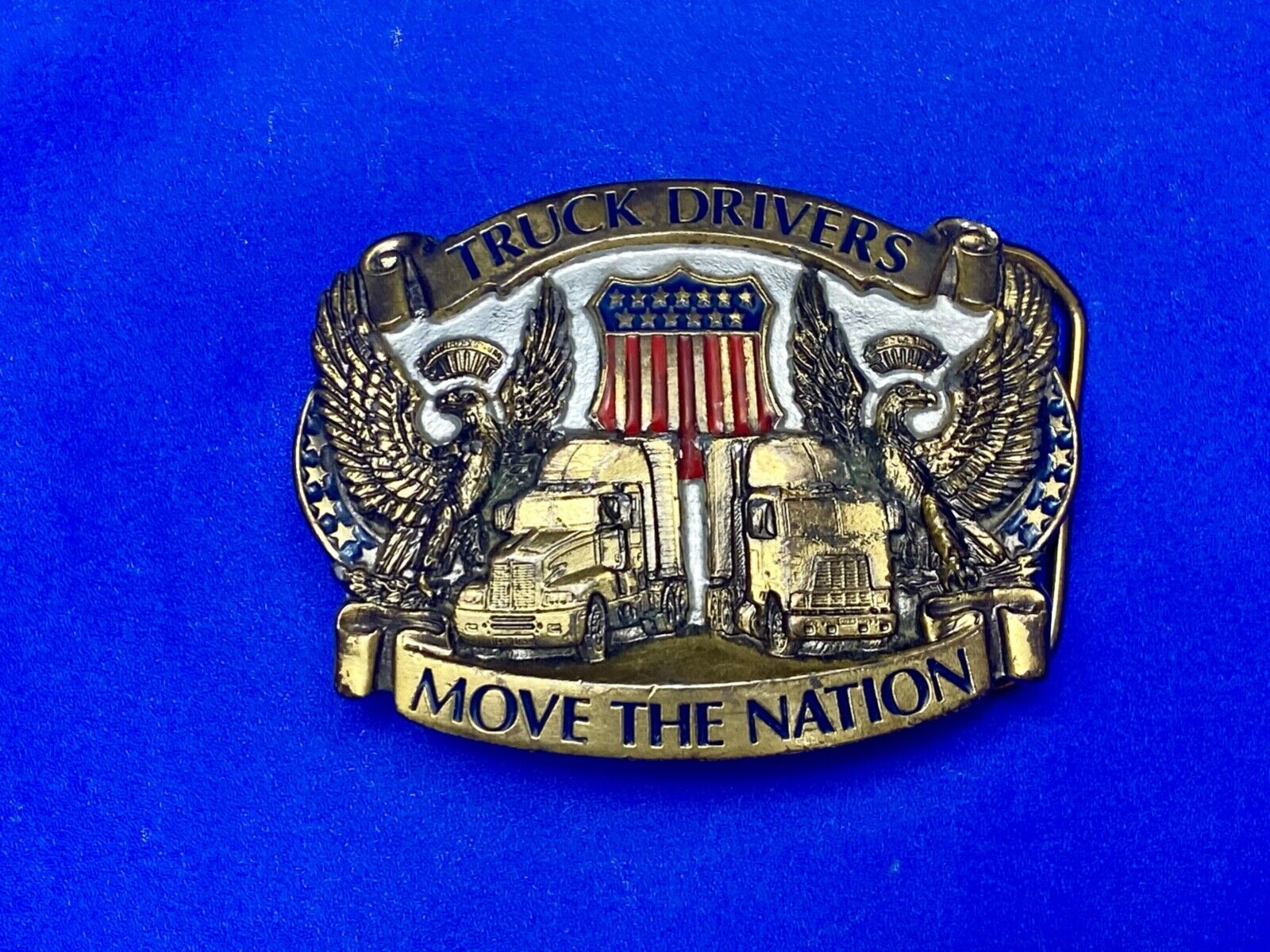 Truck Drivers Move the Nation Vtg. 1987  Belt Buckle Long Nose Flat Nose Cabover