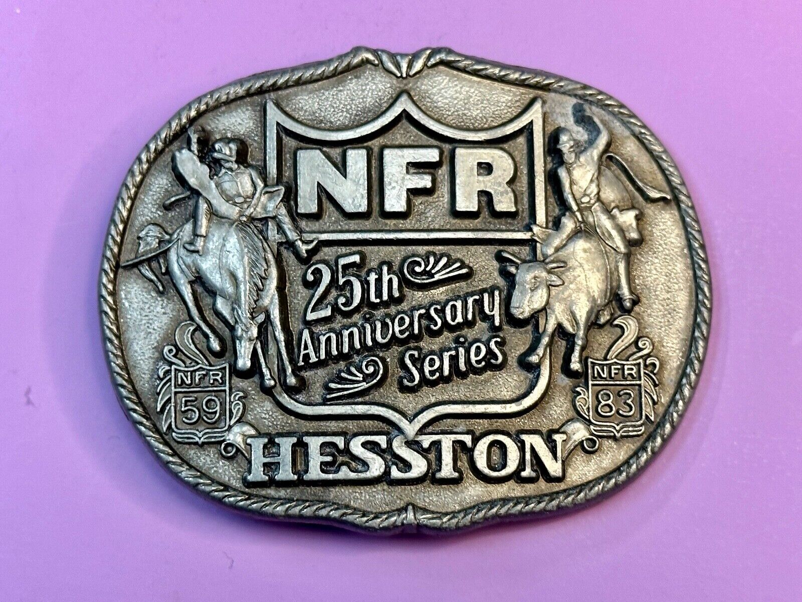 1983 HESSTON Belt Buckle NFR 25th Anniversary First Edition Limited Rodeo