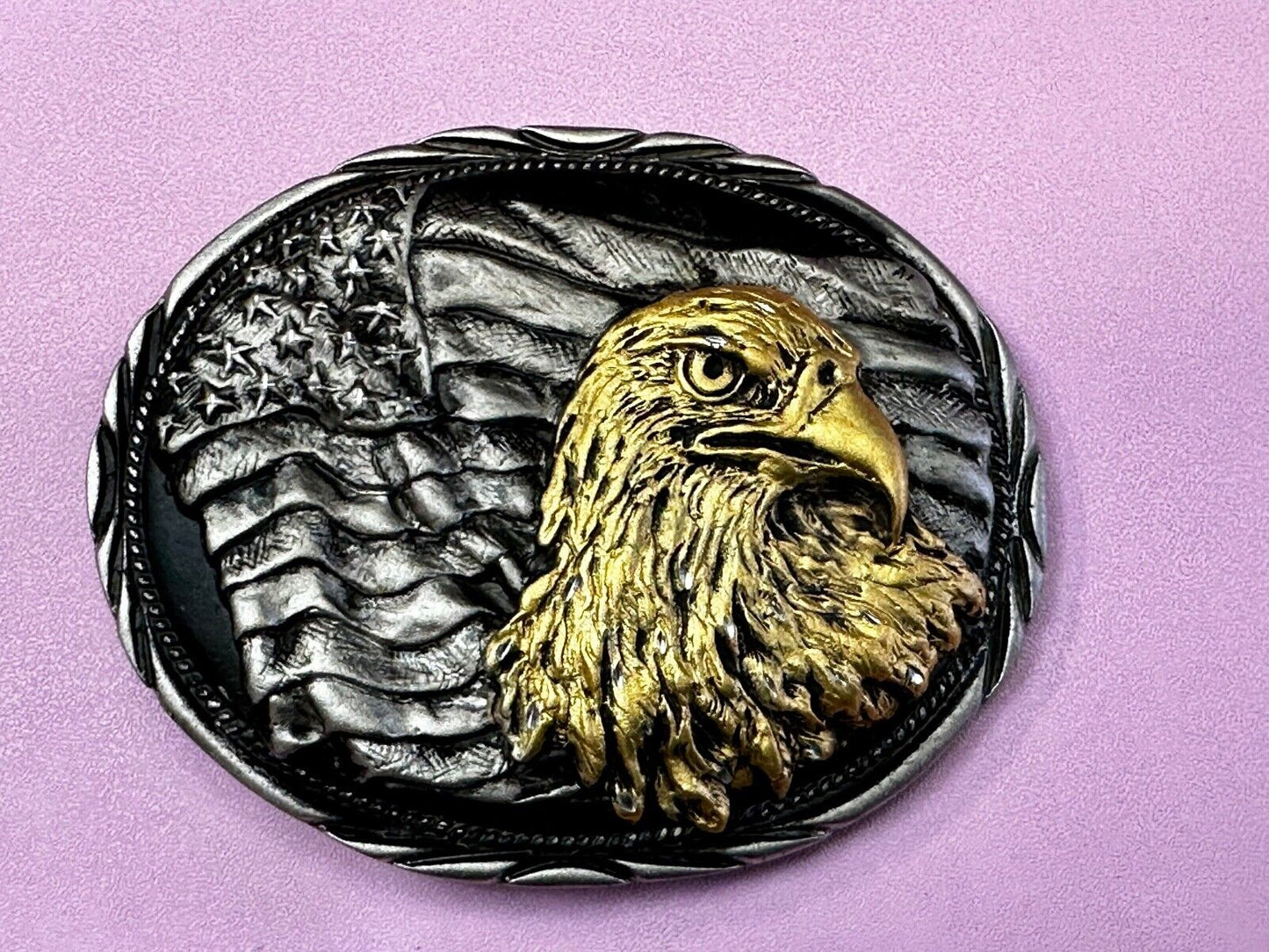 American Bald Eagle - Patriotic Flag Oval Handcrafted by SSI Belt Buckle