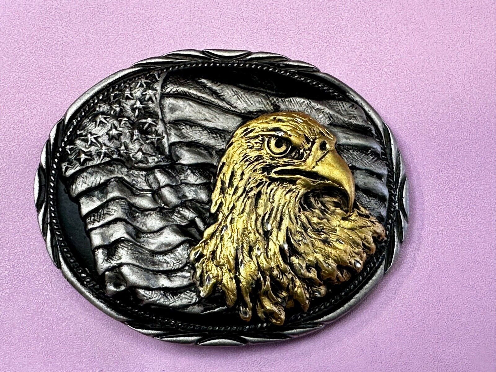 American Bald Eagle - Patriotic Flag Oval Handcrafted by SSI Belt Buckle