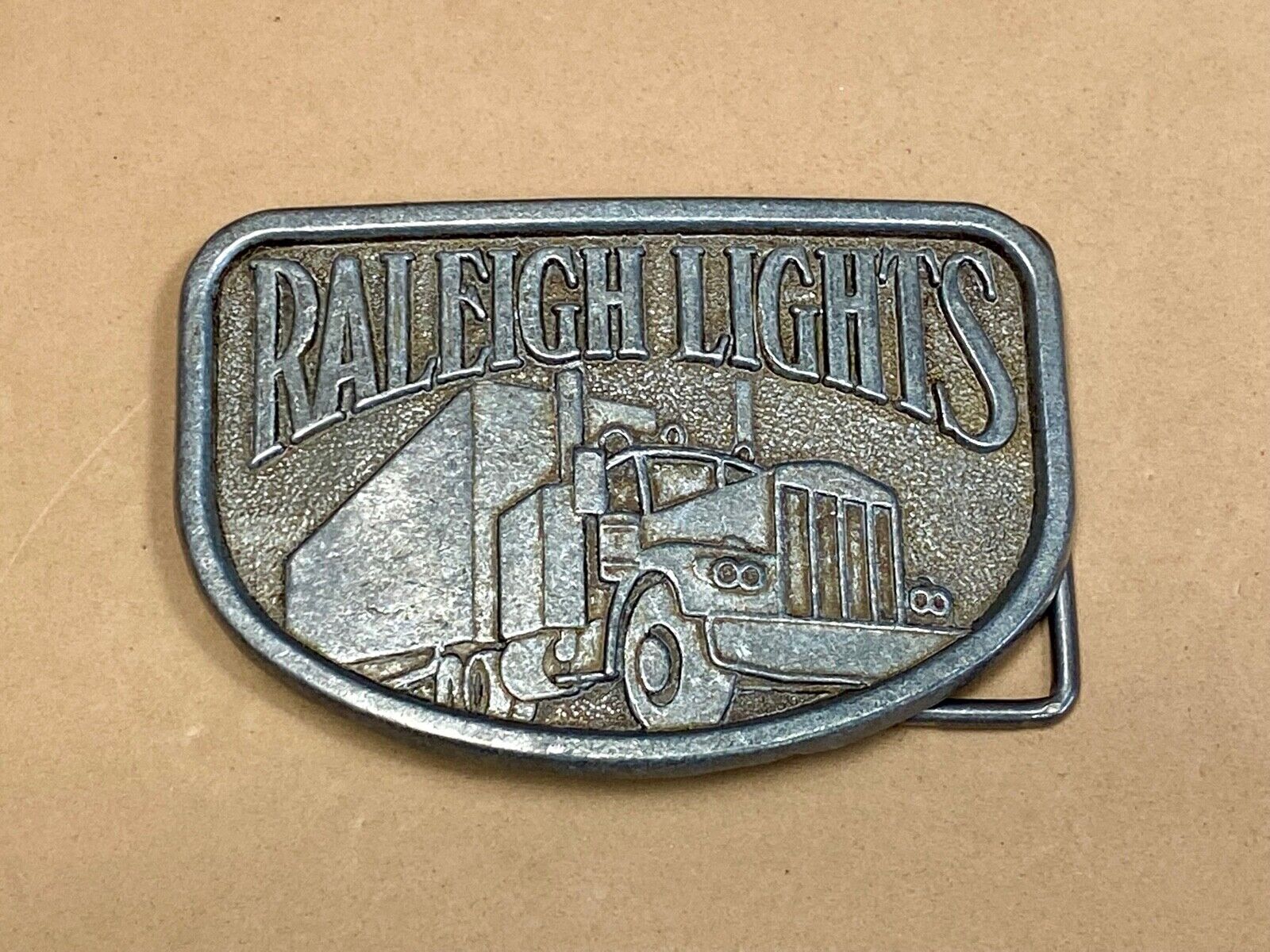 1970S Vintage Raleigh Lights Cigarettes Tobacco Semi Truck Trucker Belt Buckle