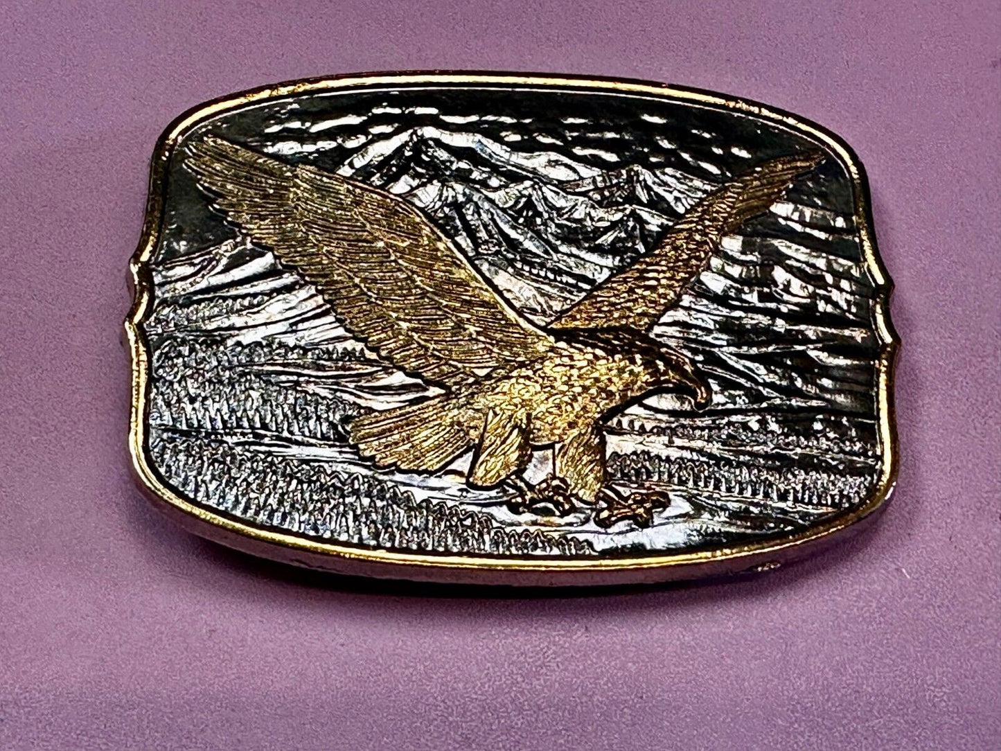 Majestic American Bald Eagle Flying high USA Mountains Two Tone Belt Buckle