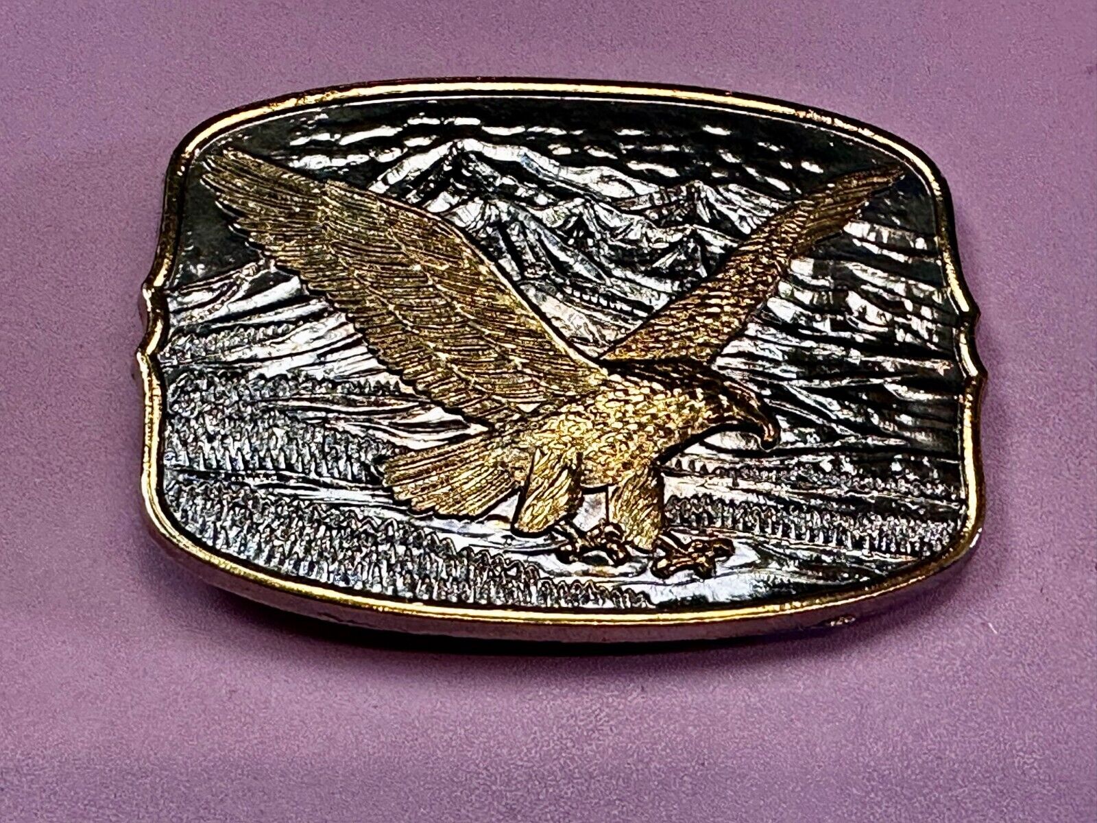 Majestic American Bald Eagle Flying high USA Mountains Two Tone Belt Buckle
