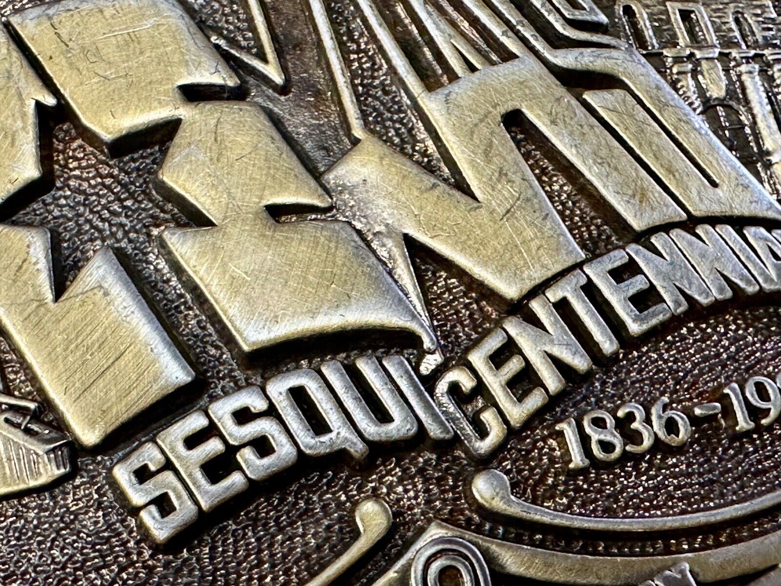Texas State Sesquicentennial 150 year celebration solid brass ADM belt buckle