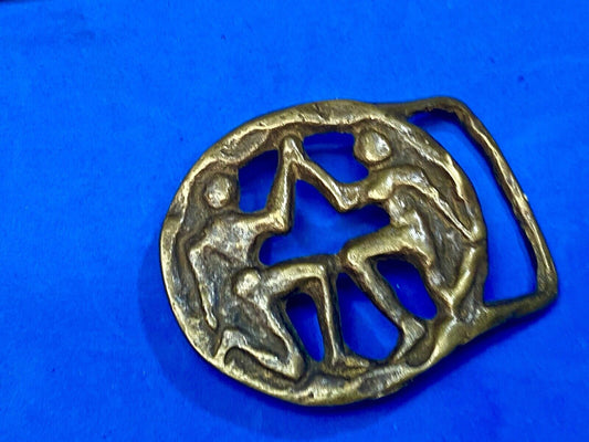 Vintage Hippie round Gemmni Twins Horoscope Astrological belt buckle 