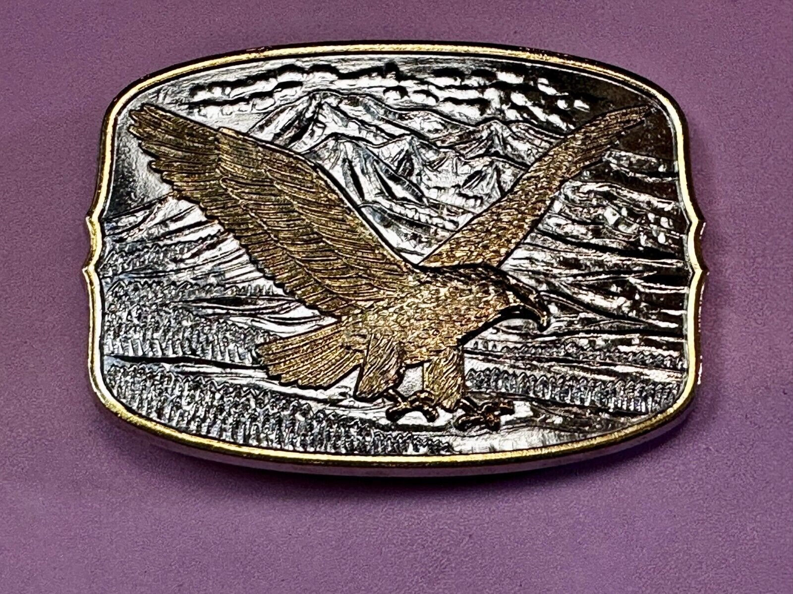 Majestic American Bald Eagle Flying high USA Mountains Two Tone Belt Buckle