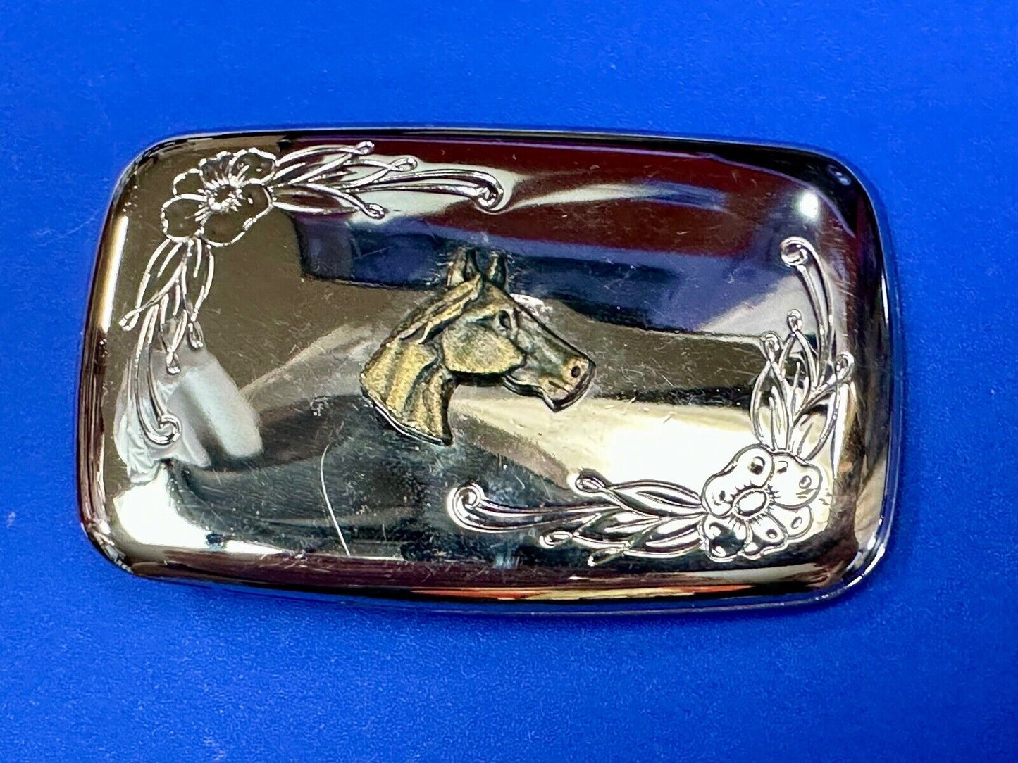vintage horse head western two tone rectangular belt buckle for cowgirls cowboys