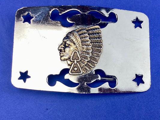 Vintage Japan Made Native American Indian bust head see through belt buckle