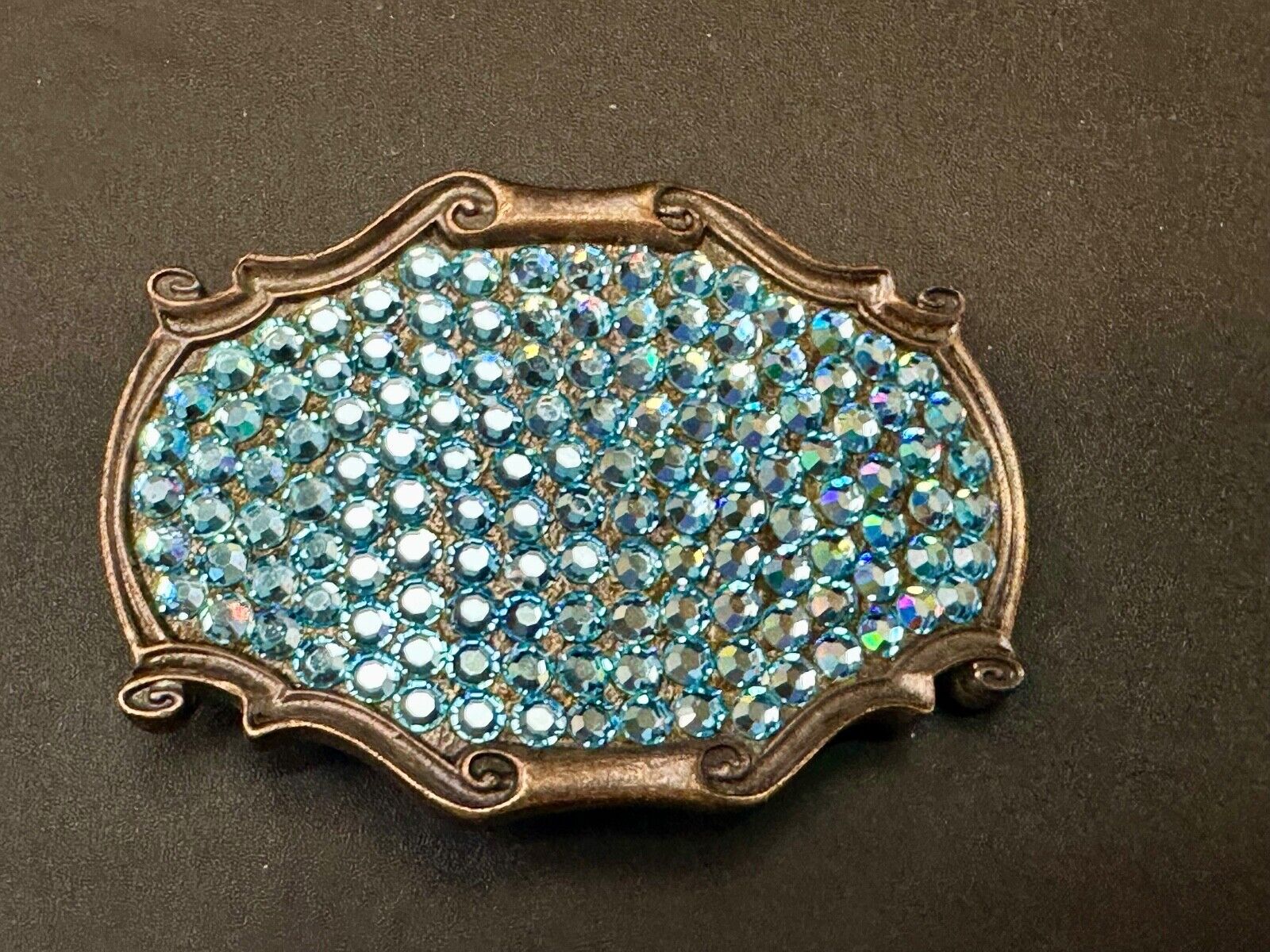 Vintage light blue rhinestone covered western framed belt buckle