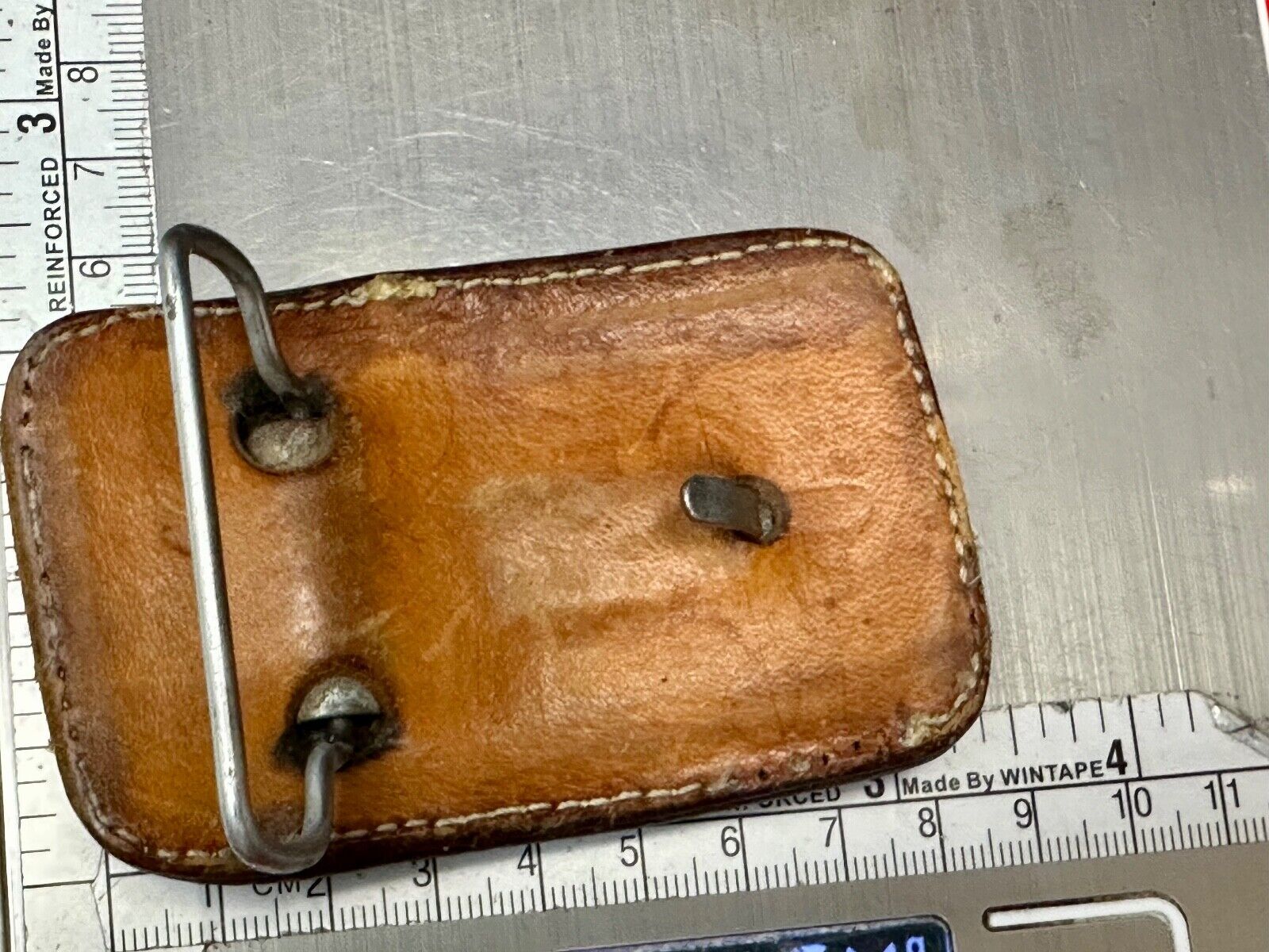 Unique Calf? Cow? Goat? Vintage brown leather stitched Belt Buckle