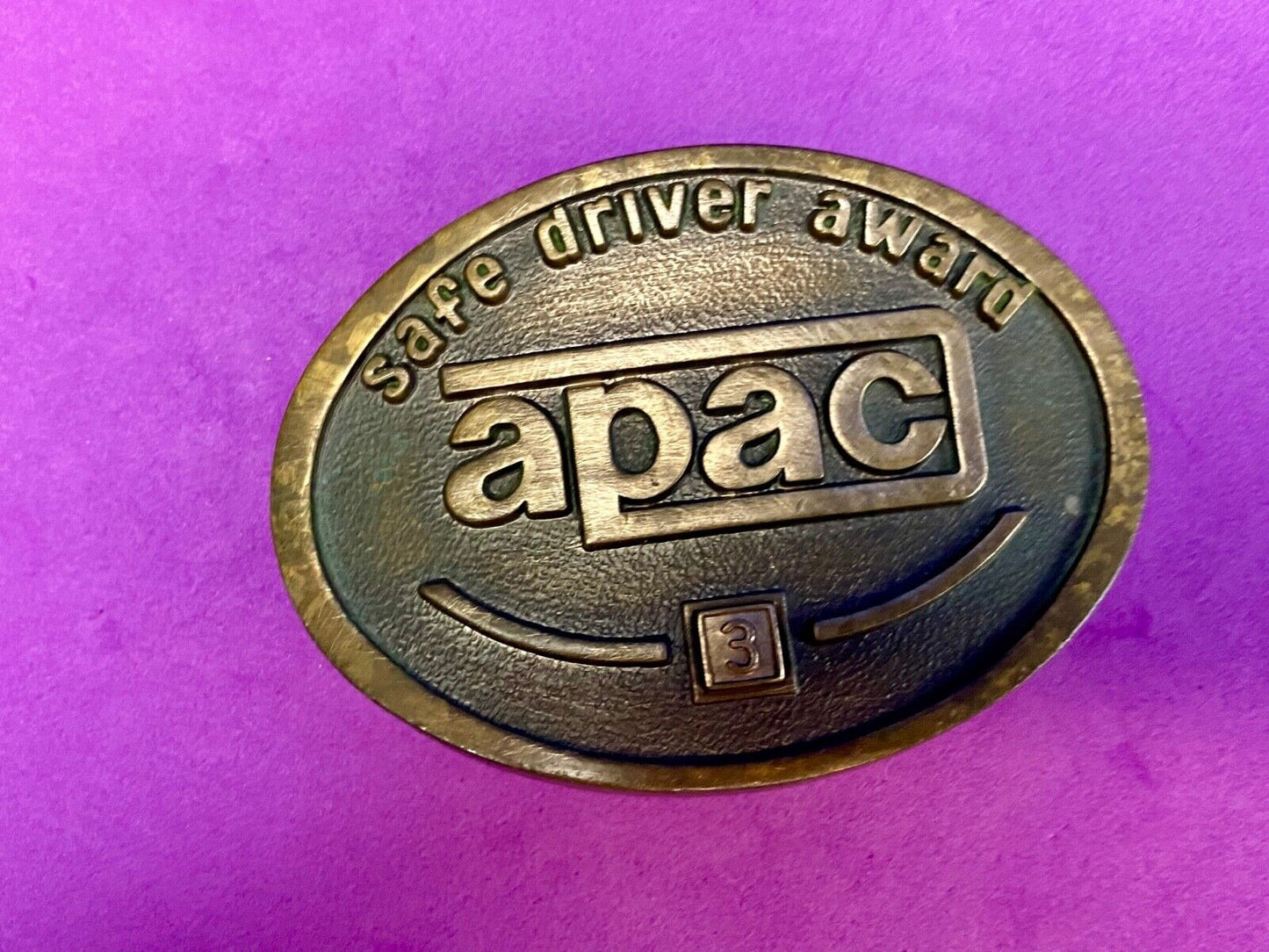 Vintage Jostens belt buckle APAC safe driver 3 year award