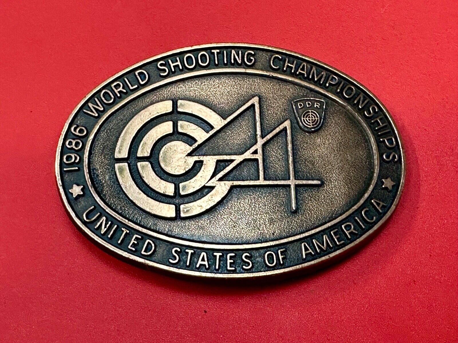 1986 Shooting TeamUSA World Shooting Championships Vintage belt buckle