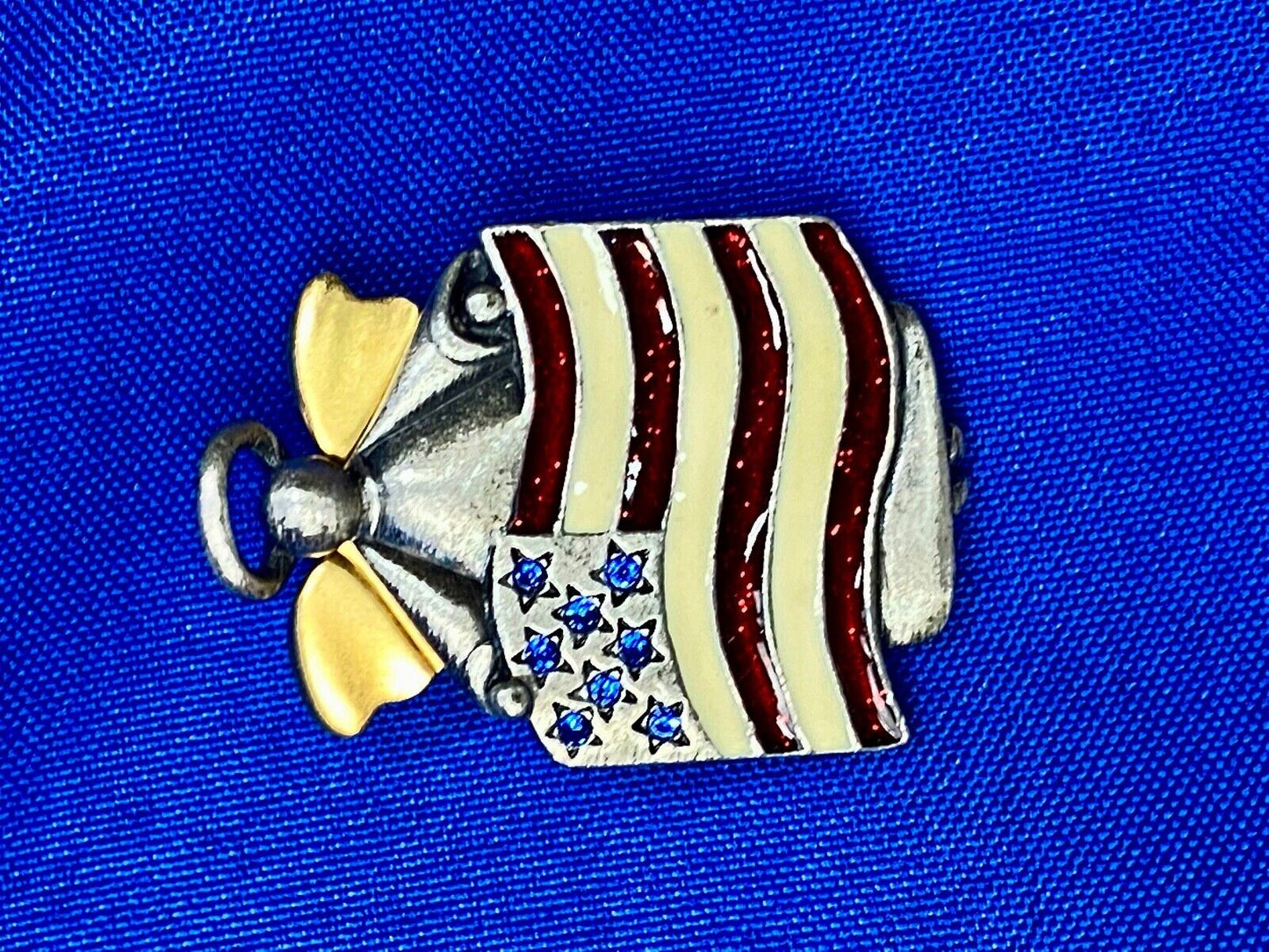 AJMC Signed Angel Holding Patriotic USA Flag Heart Brooch Pin