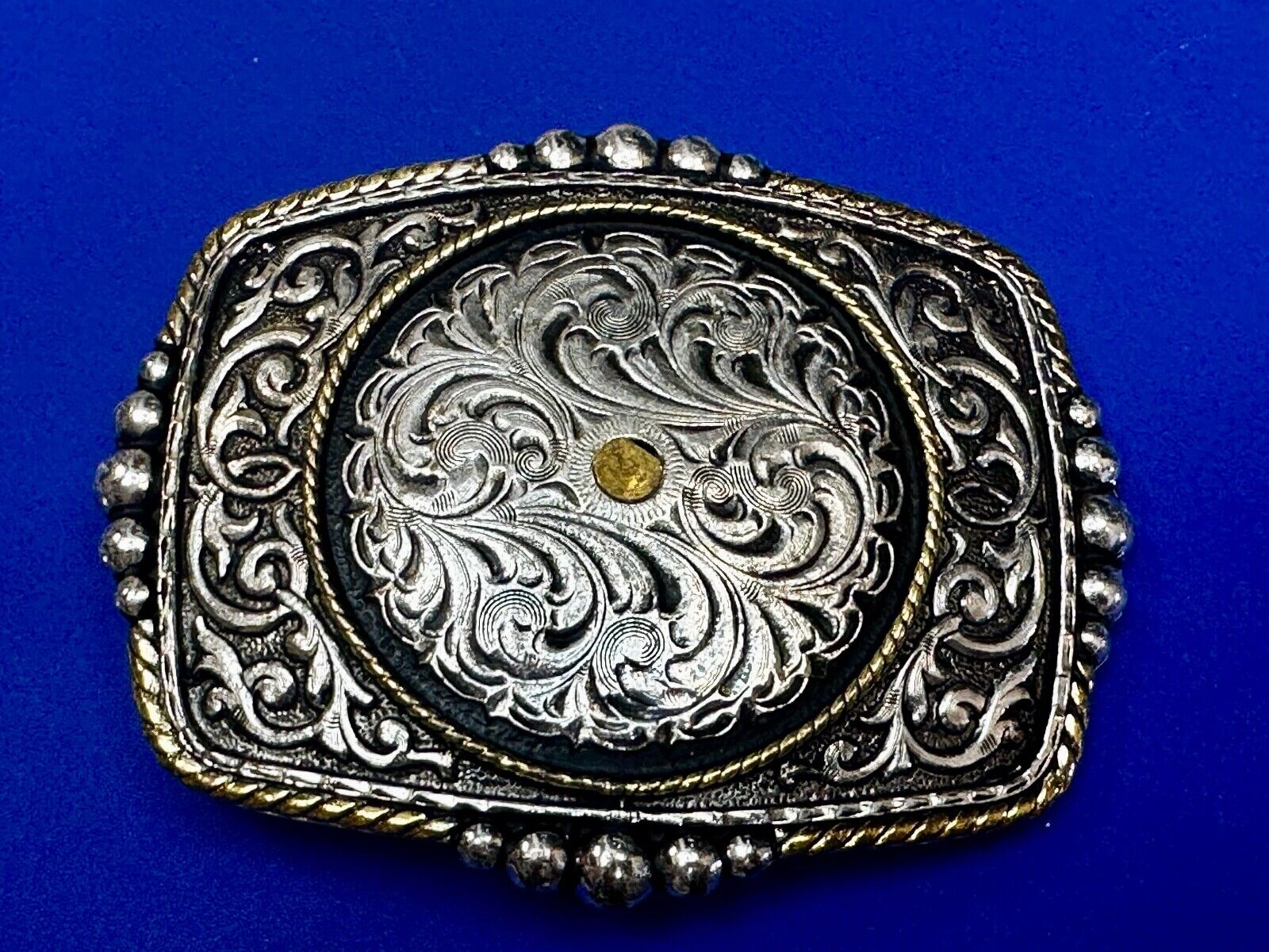 Authentic Silver Plated Western Cowboys flower swirl design Large Belt Buckle