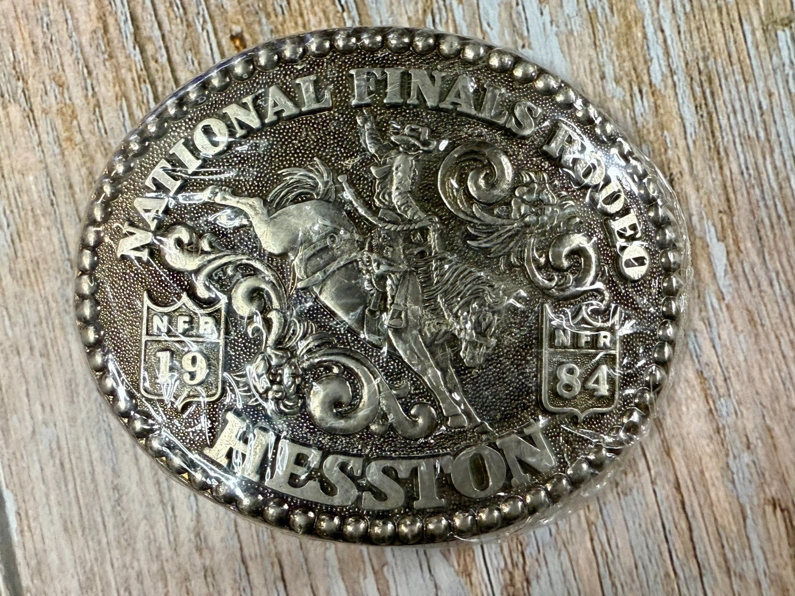 1984 Hesston NFR National Finals Rodeo Cowboys Western Sealed Belt Buckle