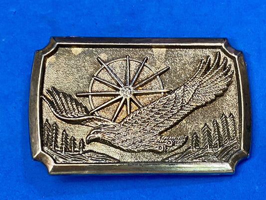 American Eagle Flying wings wide with star sun burst! Rectangular belt buckle 