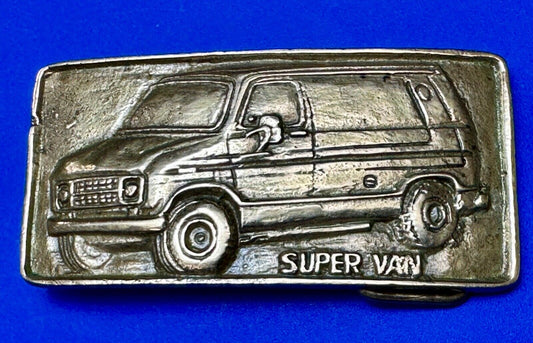 70s Super Van Solid Brass Belt Buckle Chevy Ford Hippy Style and Retro