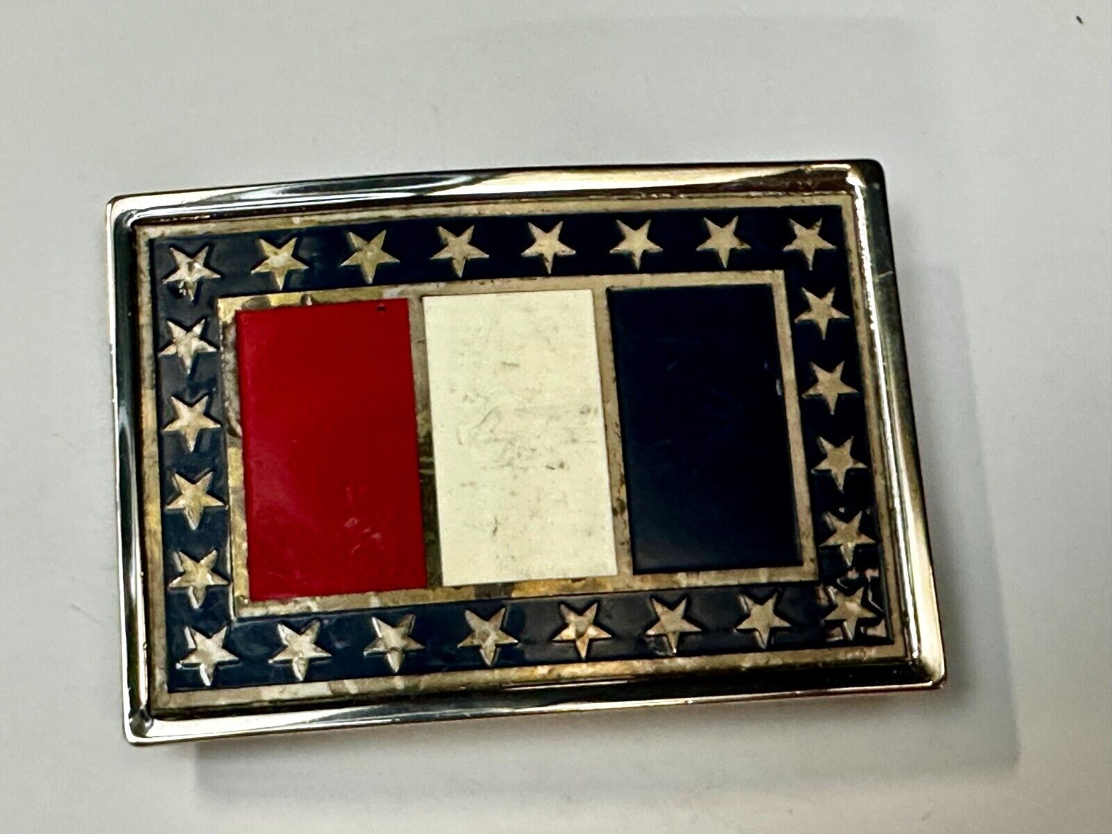 Texas State Flag Colors Stars and Stripes on silver tone Belt Buckle