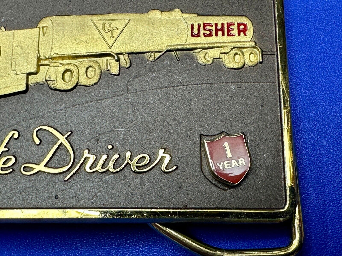UT Usher Transportation Semi Drivers 1 year pin safety award Belt Buckle