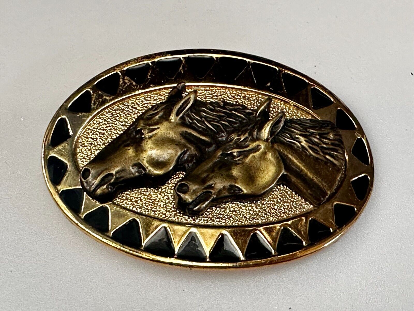 Two Running Horse Heads Vintage Mexico Belt Buckle - See Duck Makers Mark