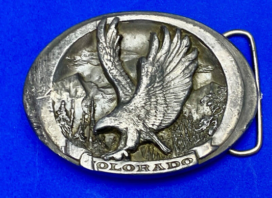 Vintage 1988 The Great State of Colorado flying eagle belt buckle by C+J INC