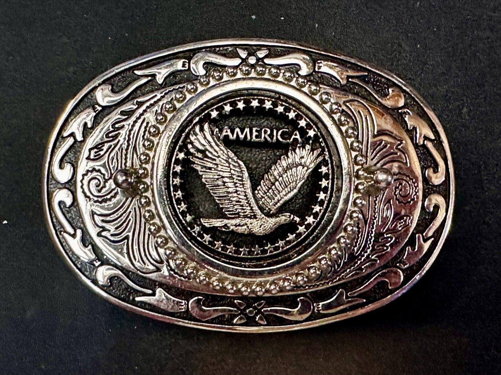 American Patriotic Bald Eagle Centered Flower Swirl Western Vintage Belt Buckle