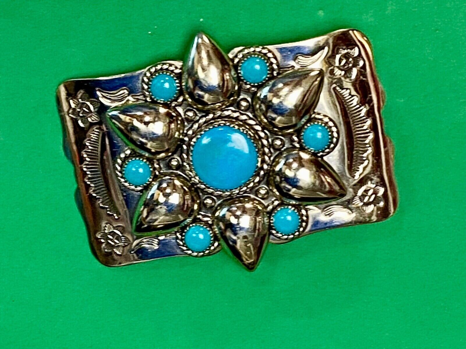 Beautiful Nickel Silver Southwestern 2.5" Wide Belt Buckle By Bell