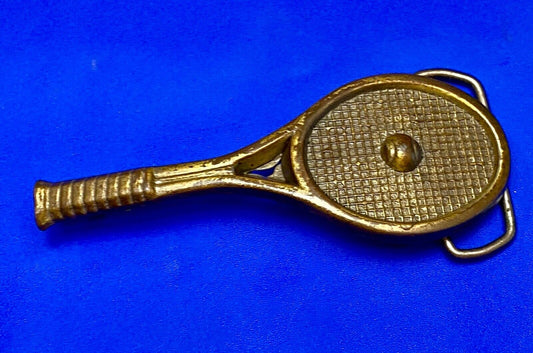 Unique Figural Tennis Racket and ball Sports Game brass tone belt buckle