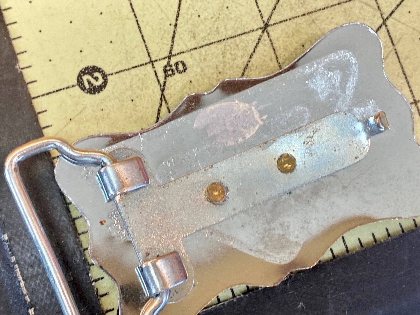 Horse Head Through Lucky Horse Shoe On Mirrored Mixed Metal Belt Buckle 