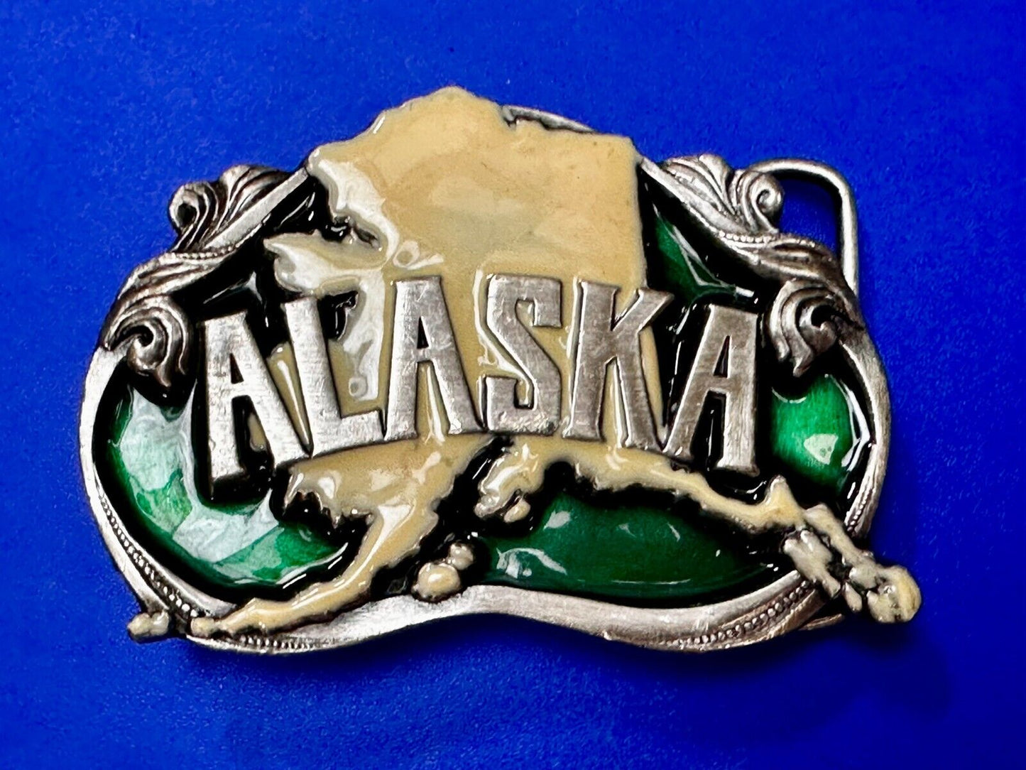 Alaska The Great Land Last Frontier State Map Vintage 1984 Siskiyou Belt Buckle
