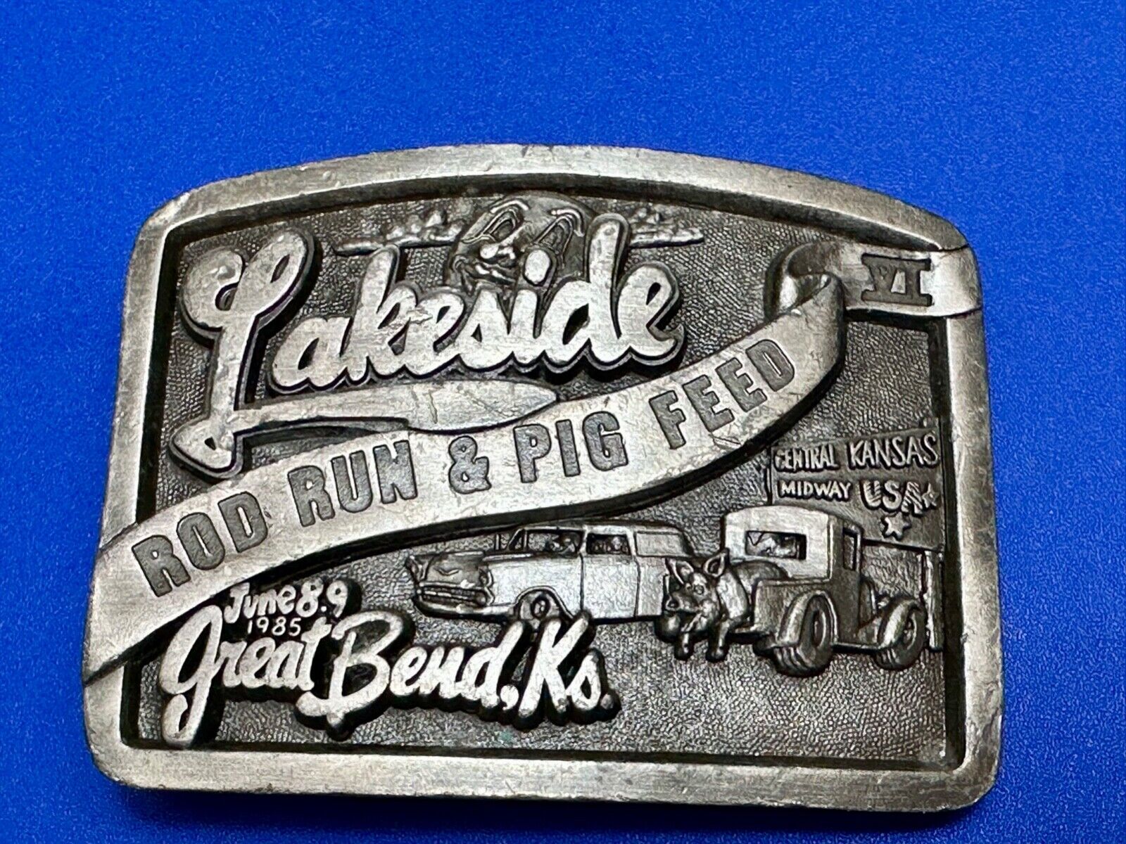 Vintage Kansas Lakeside Rod run and pig feed #4. Great Bend Kansas belt buckle