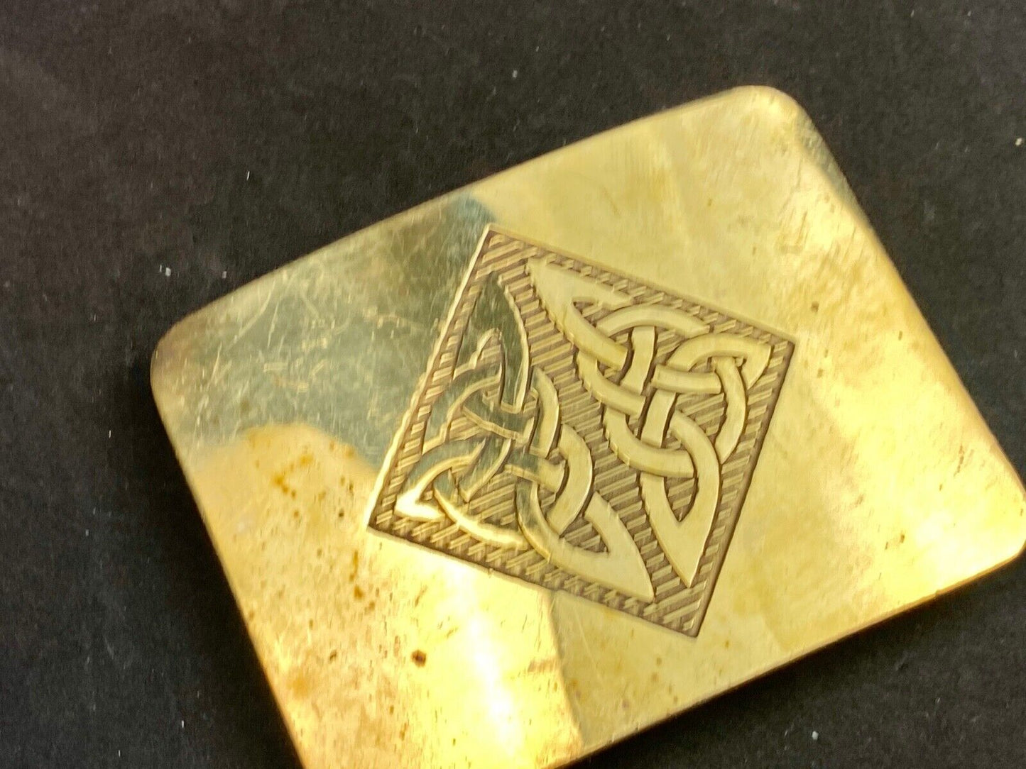 Vintage 1970s?  BOHO HIPPIE Ornate Lines Pattern Brass tone Belt Buckle 
