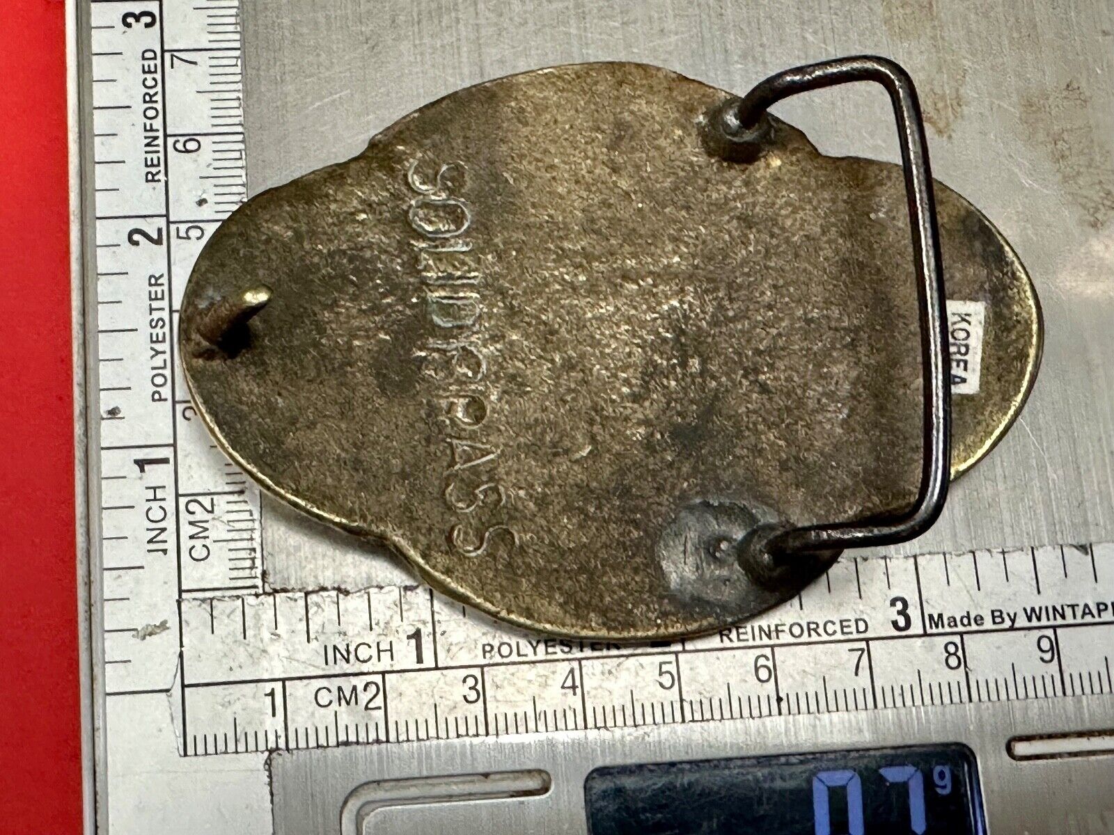 Vintage Hippie Hobo style curved swirl pattern cross solid brass belt buckle