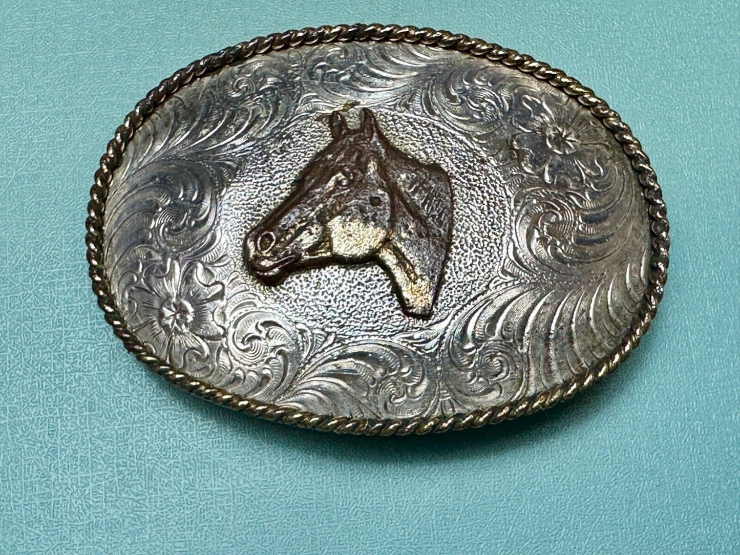 Vintage Horse HEAD Award Design Medals ornate oval two tone belt buckle