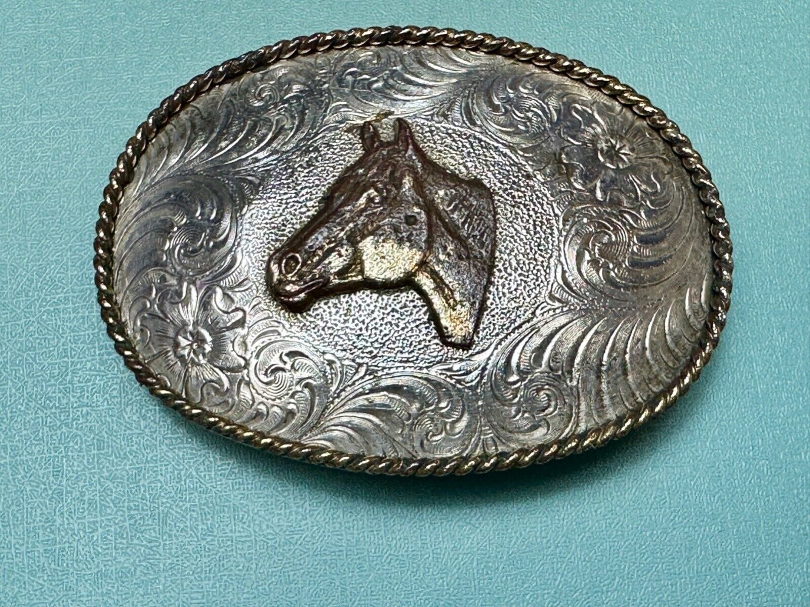 Vintage Horse HEAD Award Design Medals ornate oval two tone belt buckle