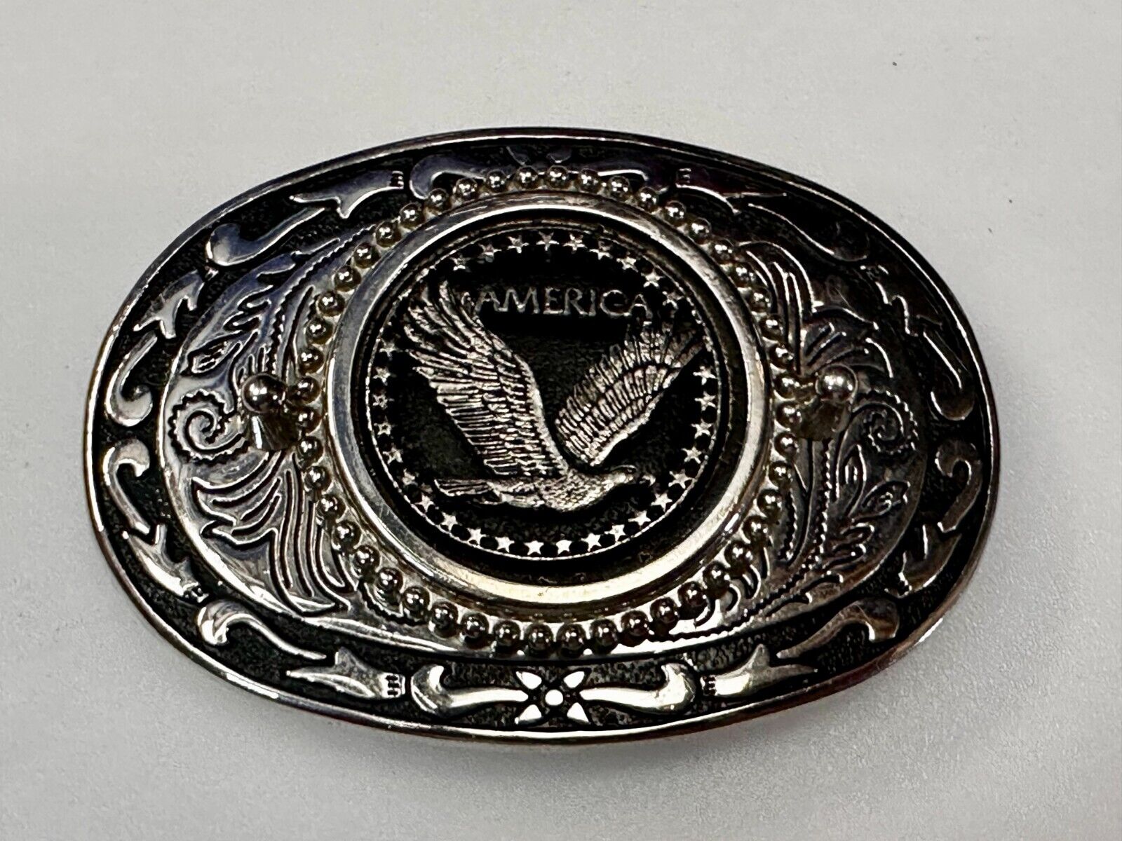 American Patriotic Bald Eagle Centered Flower Swirl Western Vintage Belt Buckle