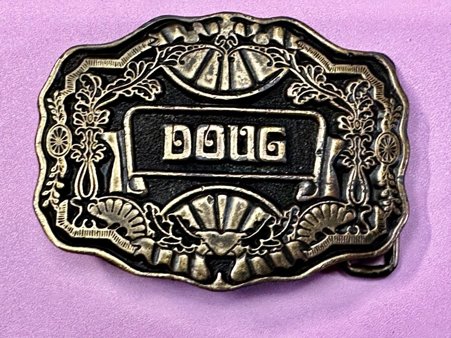 1970s DOUG Name - Custom Brass Tone Metal Oden USA Personalized Belt Buckle