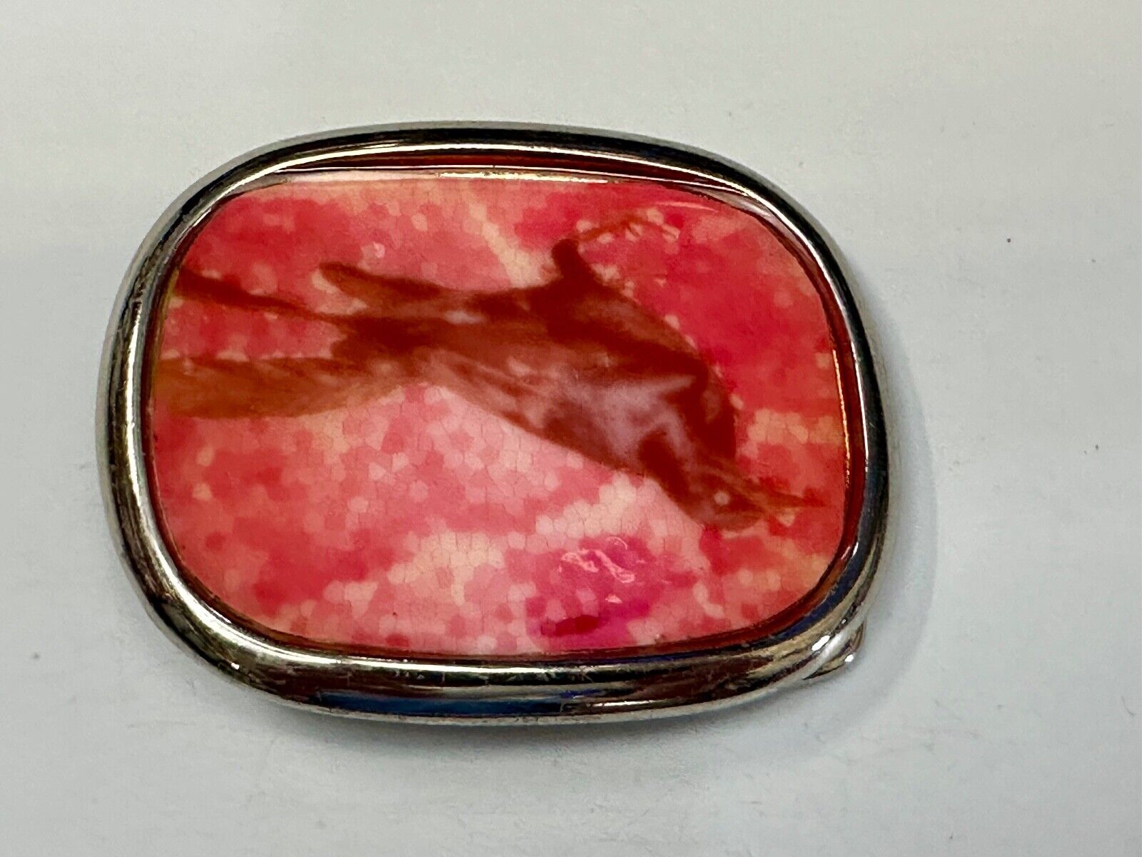 Abstract Dolphin Fish Pink & Red Colored Print on Silver Tone Belt Buckle