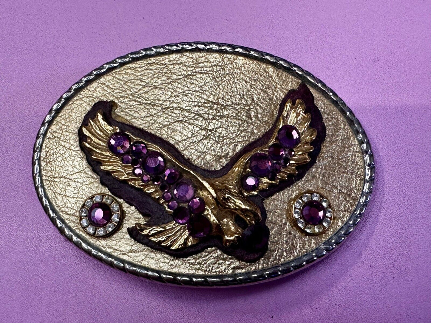 American Eagle Purple Crystal Studded Patriotic Belt Buckle by Michelle Monroe