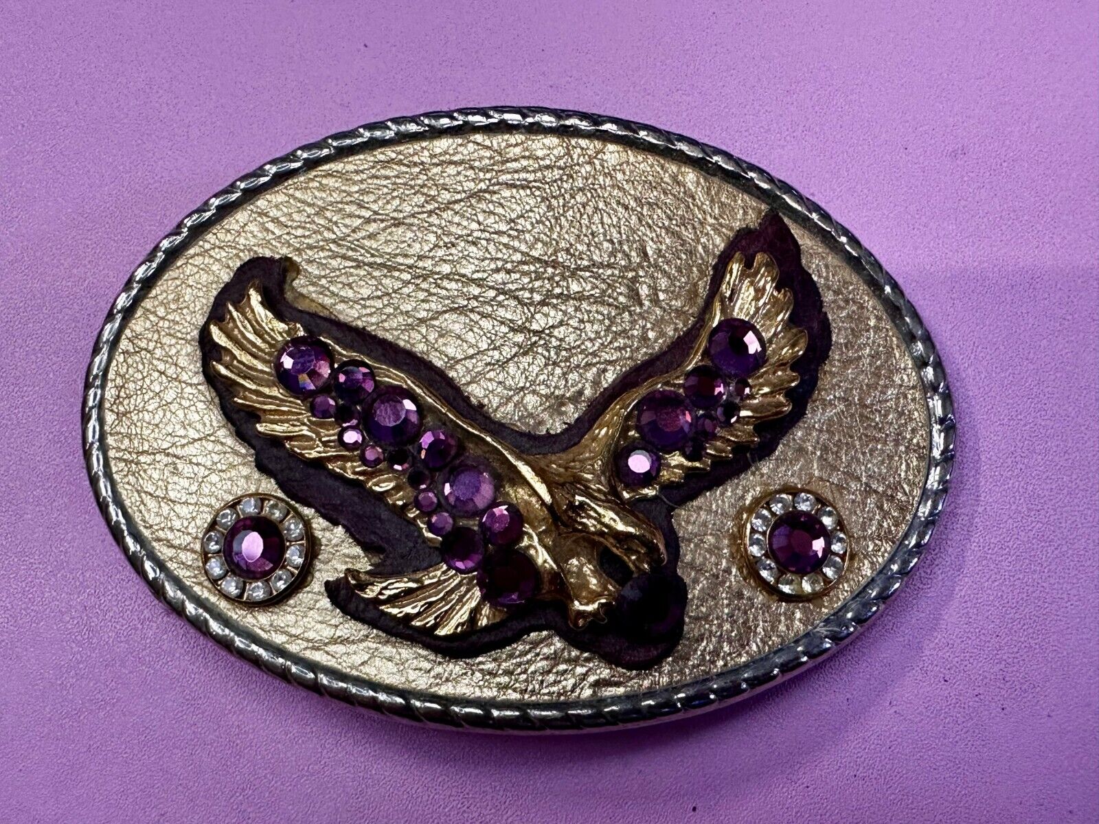 American Eagle Purple Crystal Studded Patriotic Belt Buckle by Michelle Monroe
